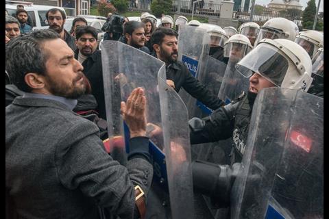 Clashes outside a court hearing in the Istanbul terrorism trial of lawyers for representing PKK leader Abdullah Ocalan